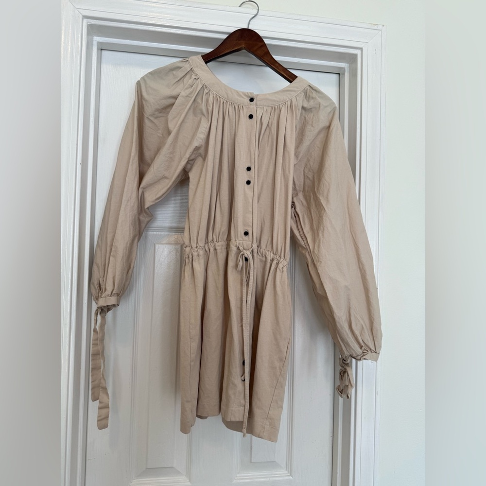 Zara Beige Long Sleeve Button-Down Dress